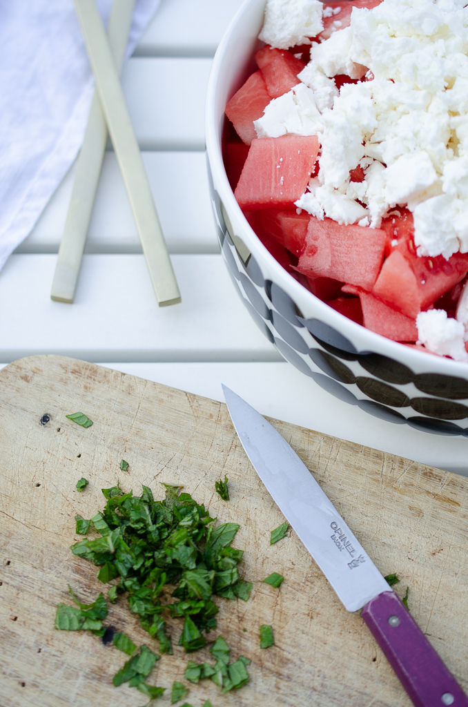 Rezept für Feta Melonen Salat mit frischer Minze