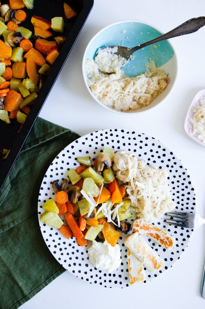 Ofengemüse mit Parmesan-Couscous und Halloumi